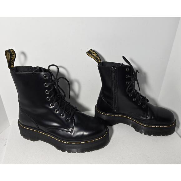 Dr. Martens Jadon Black Leather Boots Side Zip Platform Combat Mens 9/Womens 10 - Picture 5 of 10